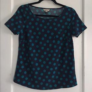 Lands end blue polka dot top